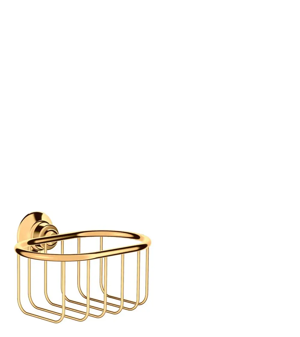 Wandmontierter Seifenkorb in Polished Gold Optic von AXOR, mit offener Gitterstruktur zur Aufbewahrung von Seifen.